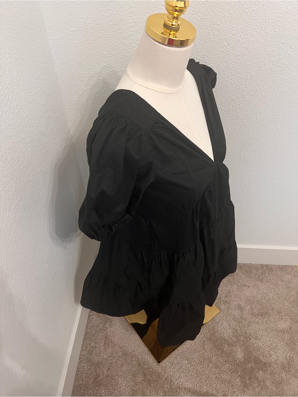 Xirena Black Puff Sleeve Mini Dress Open Back Tiered XS - Picture 5 of 10